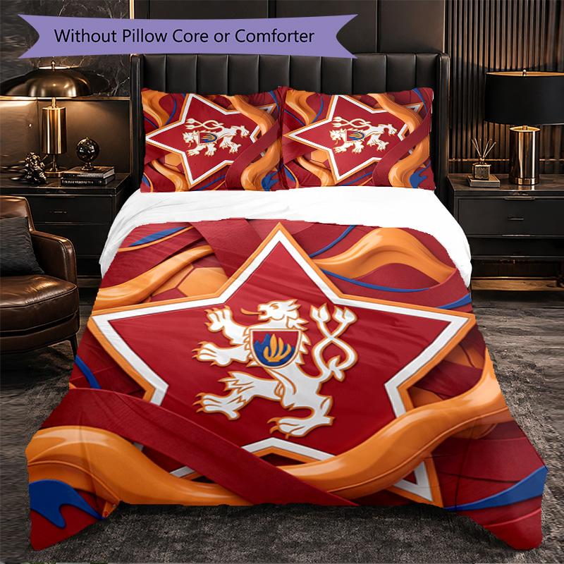 Czech Republi Football Pattern 3 Pieces Bedding Set Soft Microfiber Duvet Cover with Pillow Cases for Bedroom