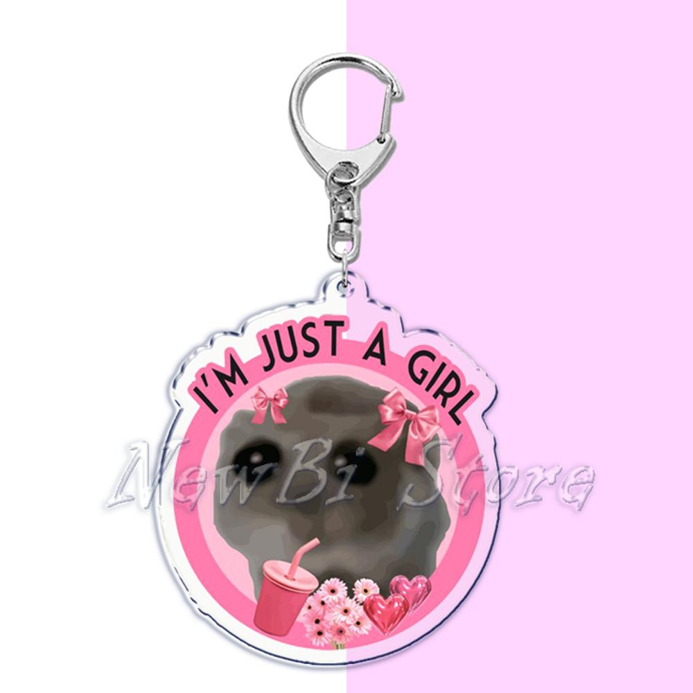 Fun Meme Im Just A Girl Sad Hamster Key Chain Keychains Ring for Accessories Bag Funny Pendant Keyring Jewelry Fans Gifts