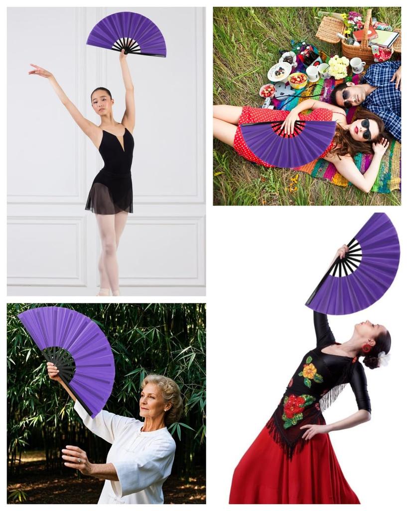 Stor Vikbar Nylon Tyg Handhållen Vikbar Perfekt Fest Kinesisk Kung Fu Tai Chi Handhållen Perfekt för Festivaler och Rave Plastben Handfläkt för