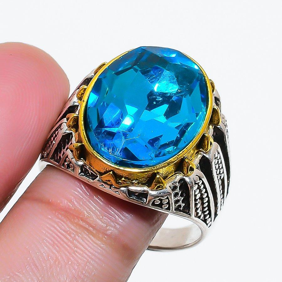 Natural Swiss Blue Topaz Gemstone 925 Sterling Silver Jewelry Ring Size 10 AR-18266