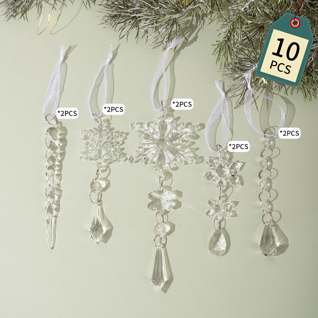 Christmas Decoration Set Crystal Pendant Transparent Simulation Snowflake Ice Strip Christmas Tree Pendant