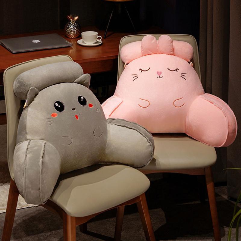 Cute Cartoon Car Headrest Back Cushion Soft Embroidered Plush Lumbar Support Back Pillow Car Seat Waist Protection Accessory Pad