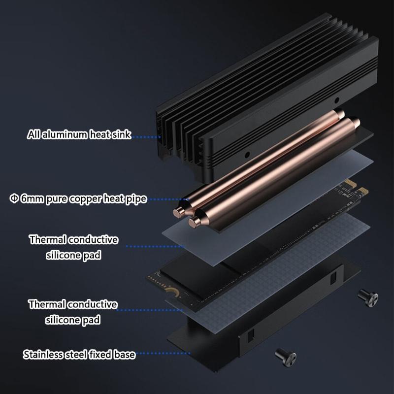 M.2 SSD Heatsink Thermal Pad Heatsink Aluminium Cooling with Silicone Thermal Pad Heatsink 2280 NVME CPU Cooling