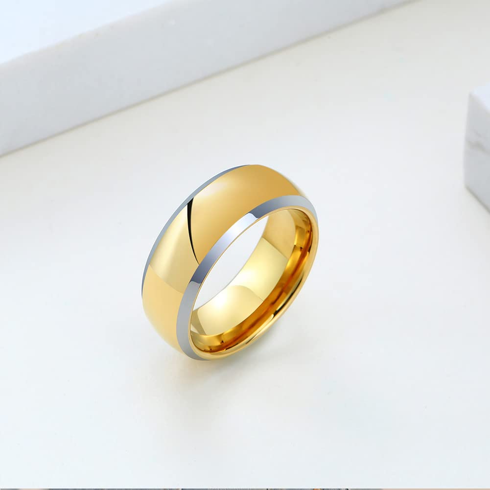 Rockyu Tungsten Brand Stylish Round Hammered Pink Comfortable Polished Step Fashion Accessory Men's Ring, Name, Ring, Gold, Black, 4mm, 6mm, 8mm, Top,