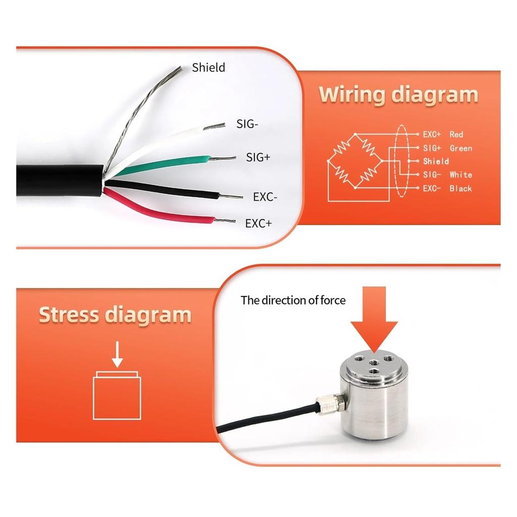 Czujniki tensometryczne Typ kolumnowy Test Kompresja Ciśnienie Siła Czujnik wagi Dostosowuje Pojemność 5/10/20/50/100/200KG Średnica 20 mm(0-10kg)