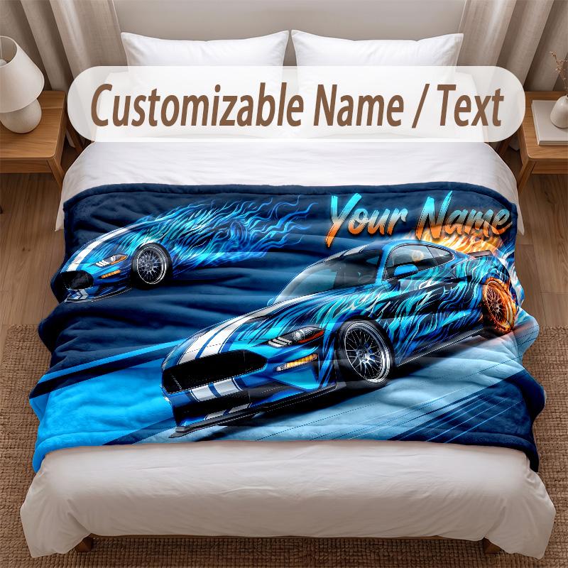 Tema Corse Automobilistiche Coperta Morbida Personalizzata Nome Personalizzato Stampa Testo Coperta Calda Decorazione Divano Casa Camera da Letto