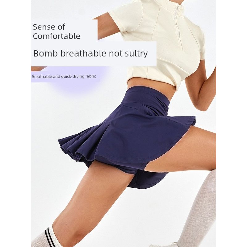 New Arrival Yoga Tennis Skirt Women's High Waist Slim Looking Sports Training Skirt Fake Two-Piece Fashion Tape Half-Length Pleated Skirt