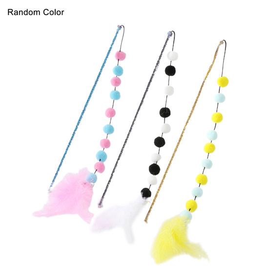 Cat Wand Colorful Feather Plush Balls Bite-Resistant Long Pole Comfortable To Grip Entertaining