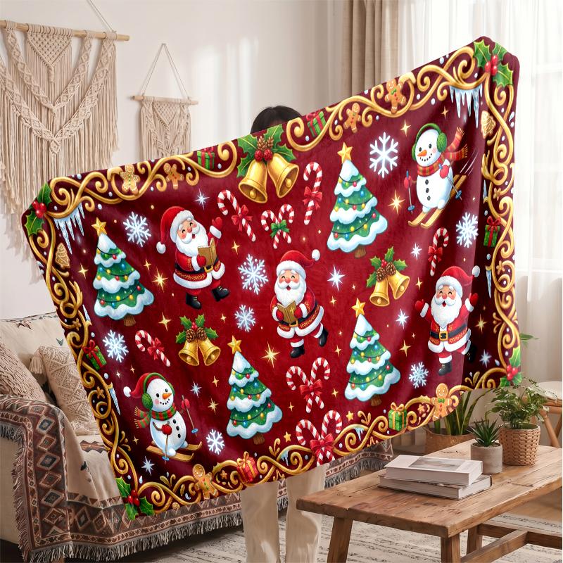Christmas Flannel Throw Blanket Soft Warm Cozy For Sofa Bed Indoor Home Use Great Holiday Gift