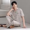 Modal men's pajamas summer thin short-sleeved trousers cold silk cool casual large size dad loungewear set