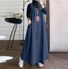 Moda Mujer Sin Mangas Casual Holgado Vestido de Verano Sarafans Abaya Vestido Vaquero Azul Mono Musulmán Vestido