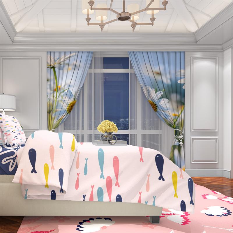 2pcs- Healing Daisy Polyester Curtains, Pole Bag Curtains 42*84, Bedroom, Living Room, Home Room, Party Decoration