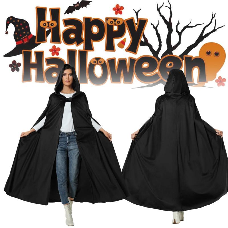 Halloween Long Hooded Cloak Cape Vampire Witch Black Spooky Fancy Unisex Outfit
