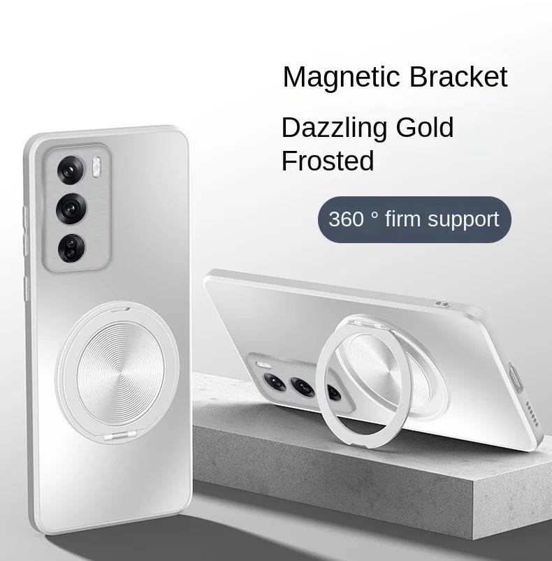 

Магнитный чехол-подставка Magsafe для OPPO Reno 12 Pro 12 5G, кронштейн для чехла, противоударный жесткий матовый держатель для кольца, вращающийся на 360°, защитный чехол-подставка For Reno 12 Pro 5G серебряный