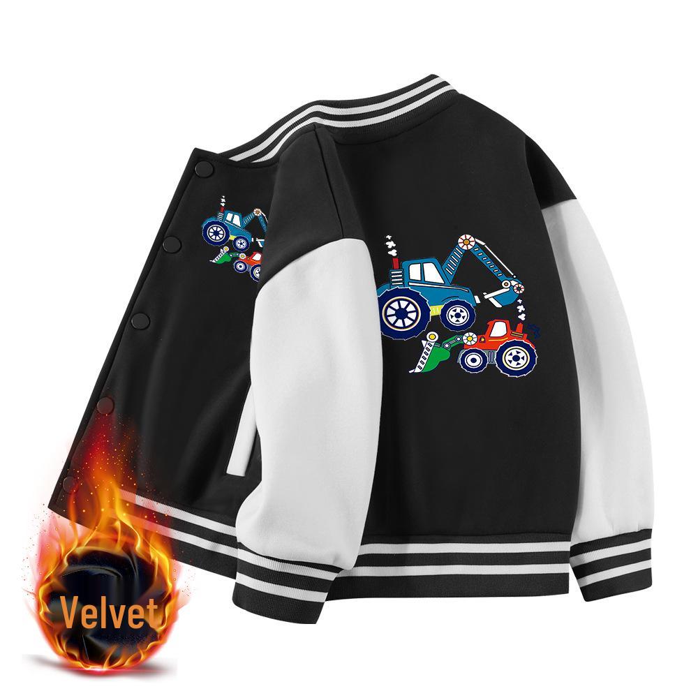 Boys' Versatile Spring/Autumn Jacket - Trendy Velvet Baseball Cardigan