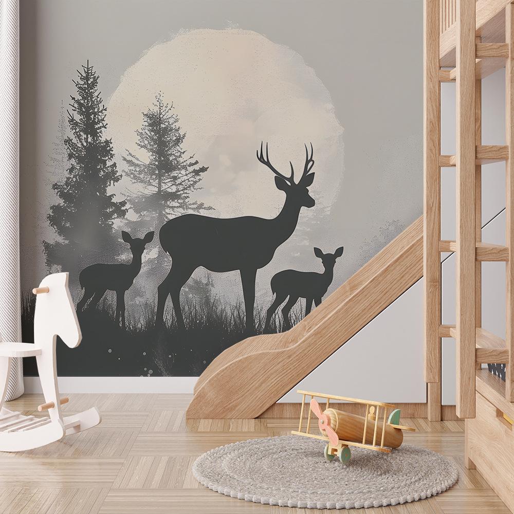 Fun-L039 Cartoon Forest Elk Bedroom Living Room Home Background Wall Landscaping Decorative Wall Stickers