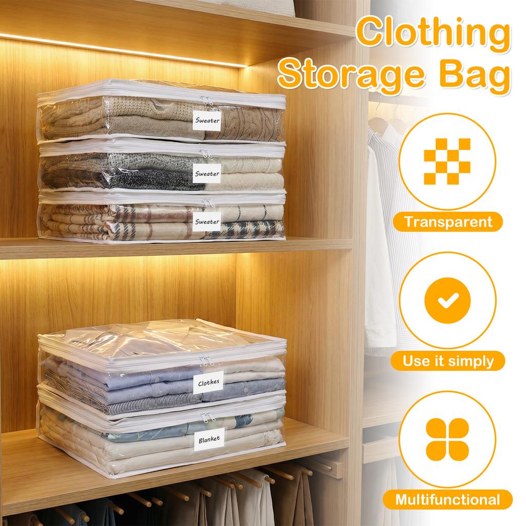 6Pcs Blanket Storage Bag Clear Zippered PVC Waterproof Clothing Quilt Building Blocks Small Toys Organizer Bag Travel Foldable