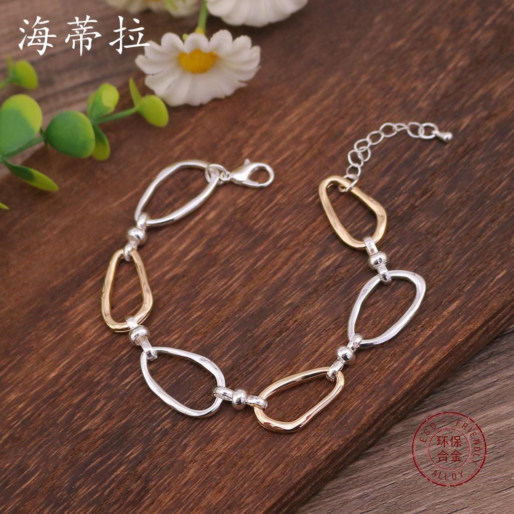 Two-color Splicing Geometric Ring Alloy Bracelet, Exaggerated Male and Female Versatile Punk Jewelry