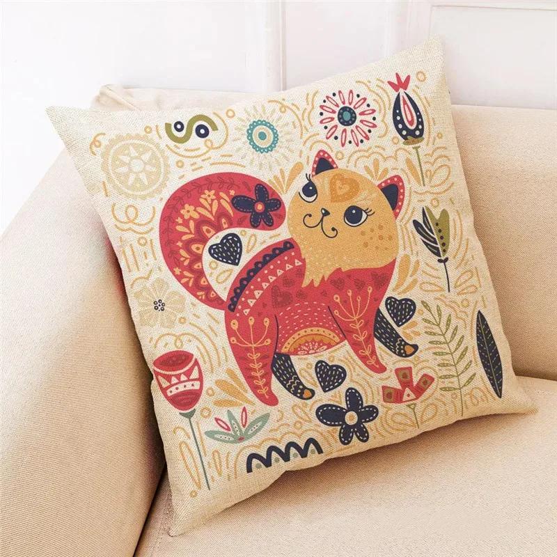 New Art Mural Kitten Print Series Pillowcase for Sofa Animal Design Retro Pillowcase Home Decor Cushion Cover 45x45 Cm