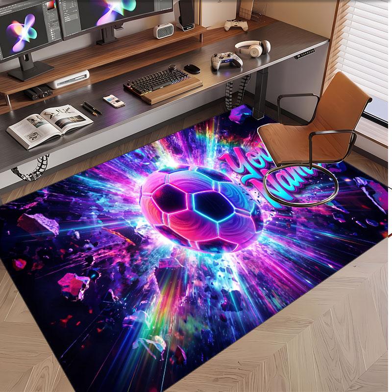 Fußball-Thema Weicher Kristall-Samt Teppich Benutzerdefinierter Name & Text Druck Rutschfester Boden Teppich für Schlafzimmer Wohnzimmer