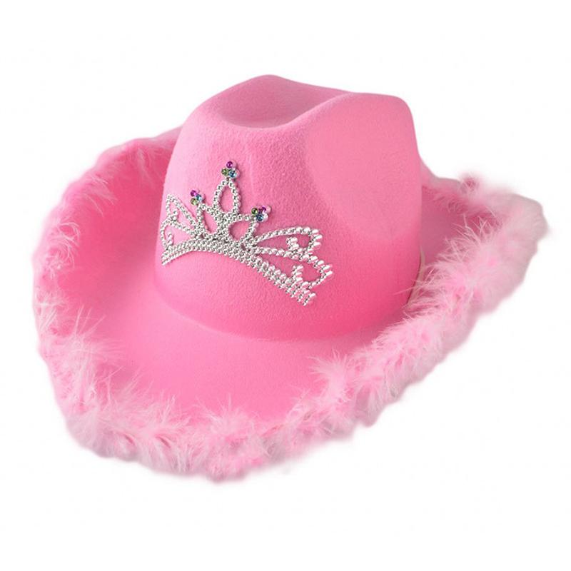 Sportsoutdoor Westerse Cowboy Hoeden Roze Cowgirl Hoed voor Vrouwen Meisje Tiara Cowgirl Hoed Vakantie Kostuum Feest Hoed Rand met Veren Fedora Hoed feather
