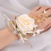 Luxurious Artificial Flower Bride Wrist Flower Chest Corsage With Golden Foliage Design Wedding Party Wrist Jewelry