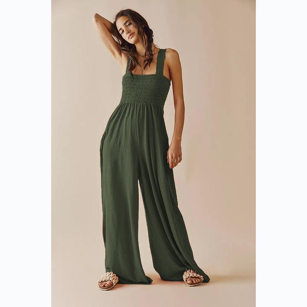 2025 Women's Casual Wide-Leg Solid Color Jumpsuit - Spring/Summer INS Style