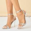 Fashion Crystal Rhinestone Women Sandals Summer Open Toe Silver High Heels Wedding Prom Shoes Sexy Ankle Strap Sandalias