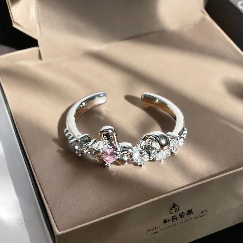 Sweet Pink Zircon Water Drop Star Opening Ring Small Fresh Light Luxury High Sense Simple Niche Ring