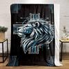 Futuristic Lion Illustration with Geometric Design Flannel blanket for bedroom, living room, sofa, and nap.