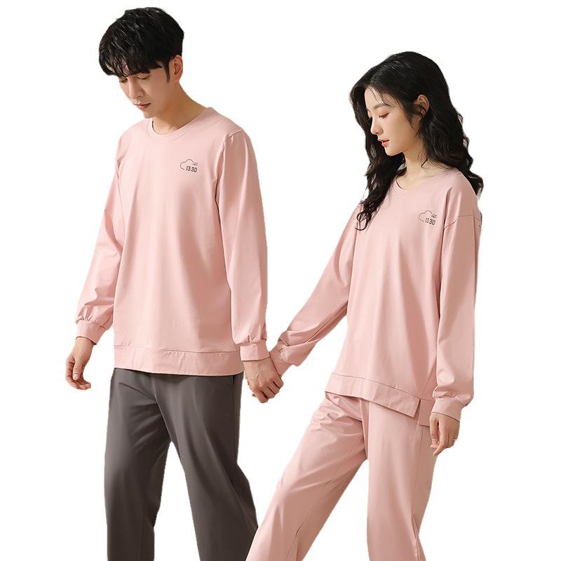 Autumn Pure Cotton Couple's Long Sleeve Pajamas Set for Men and Women