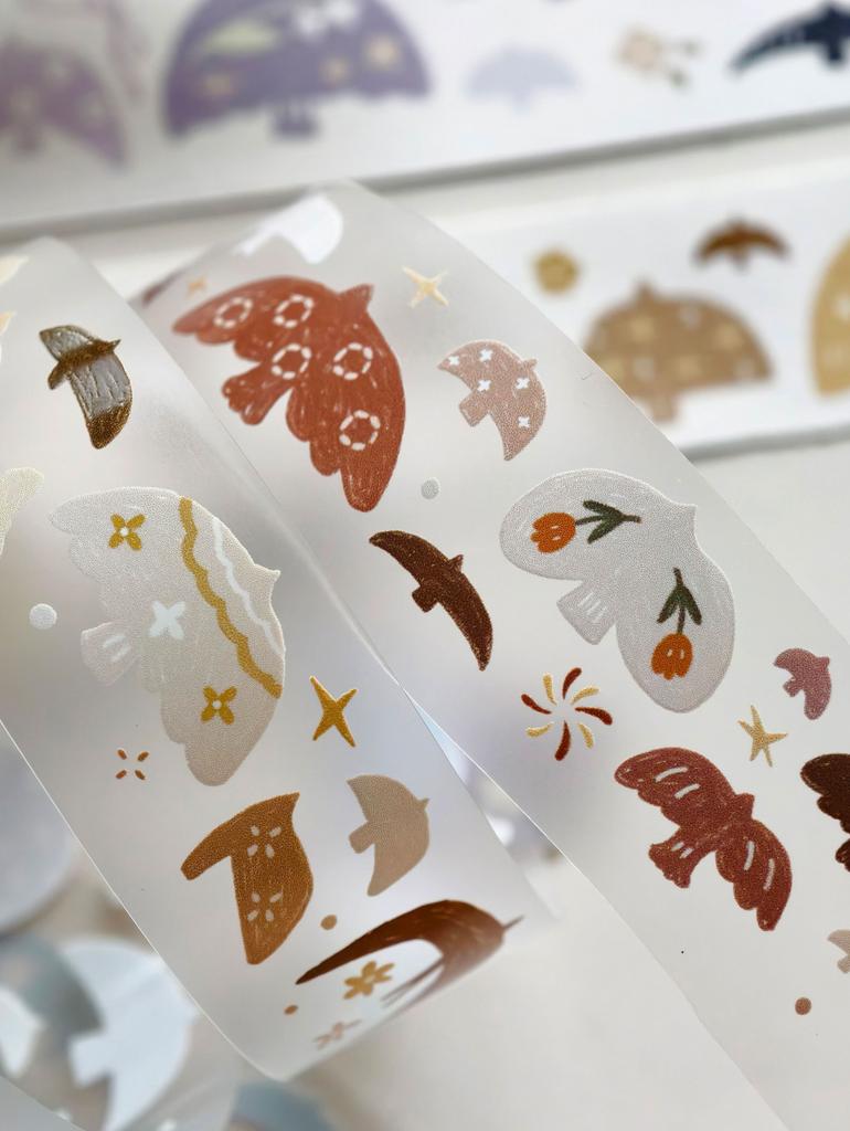 Light Retro Salt Style Journal Washi Tape Stickers - 'Rainbow Birds' PET Design