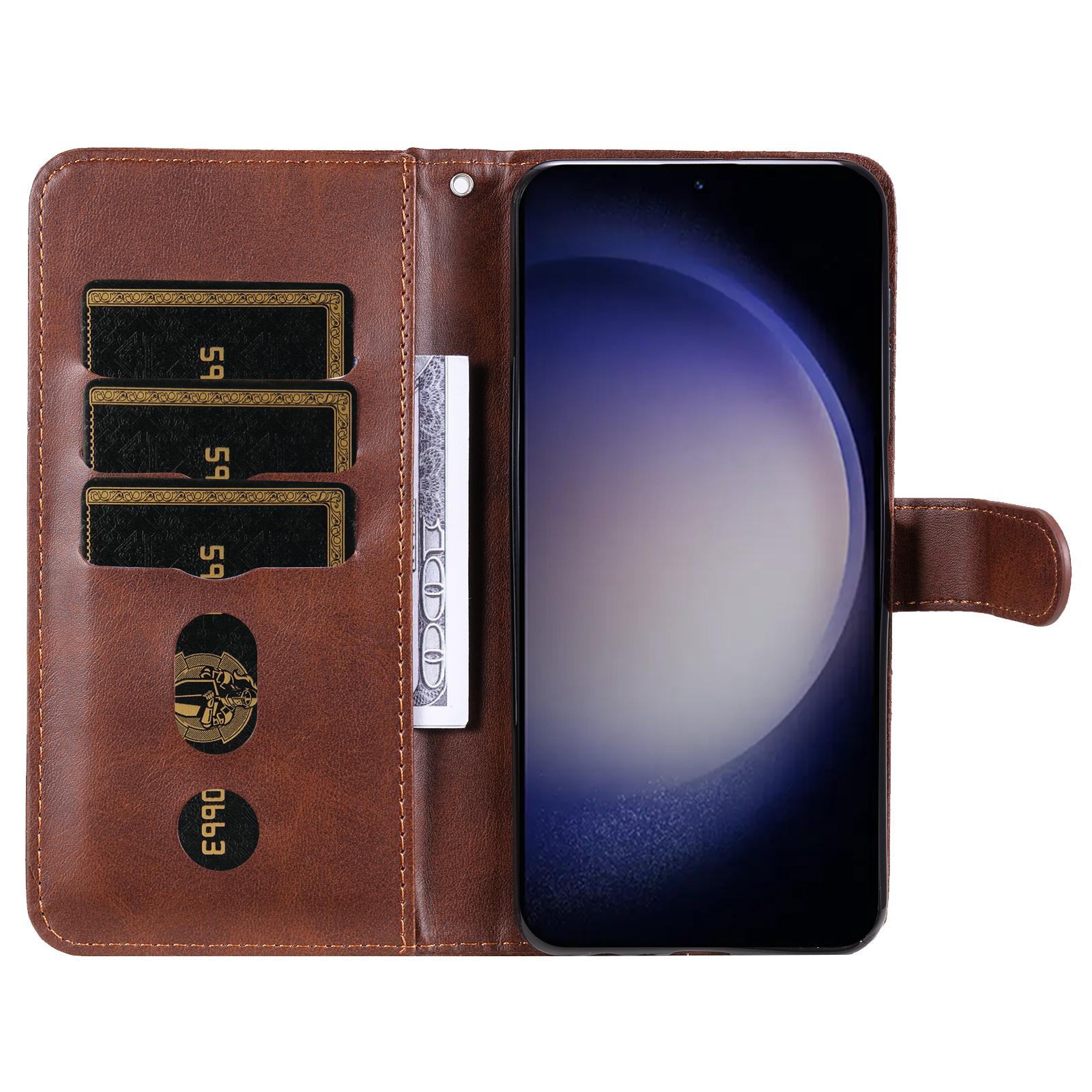 

For Samsung Galaxy S24 Case Zipper Pocket Flip PU Leather Protective Cover Brown