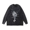 European And American High Street Spoof Print Vintage Hip Hop Retro Wind Wash Water Round Neck Long Sleeve Bottoming T-Shirt Men And Women