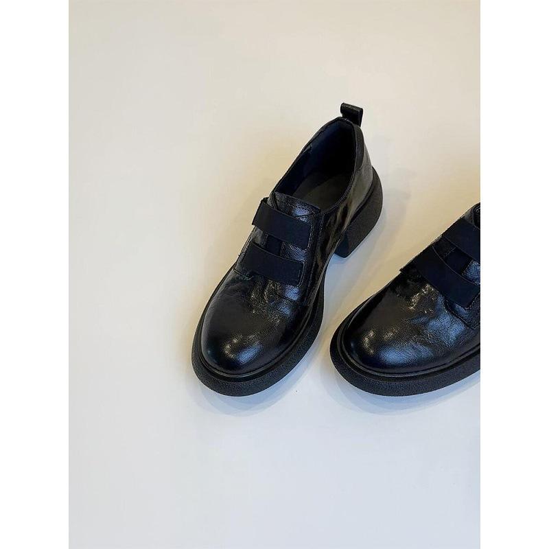 Sheepskin Version~ British Style Platform Velcro Loafers Women's One-pedal Leather Comfortable Thick Heel Silent Small Leather Shoes