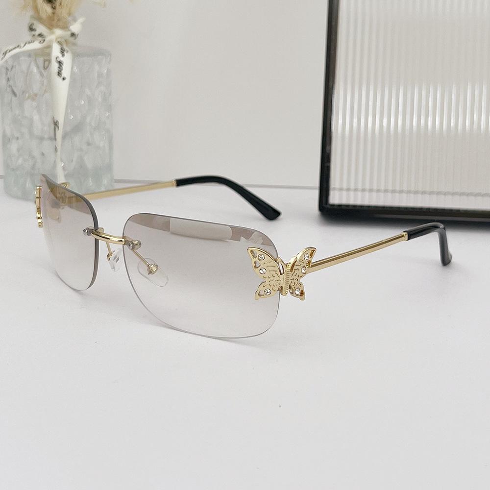 New  Rimless Butterfly Square Sunglasses Women For Men Vintage Sun Glasses Luxury Brand Designer Steampunk Pink Shades Uv400