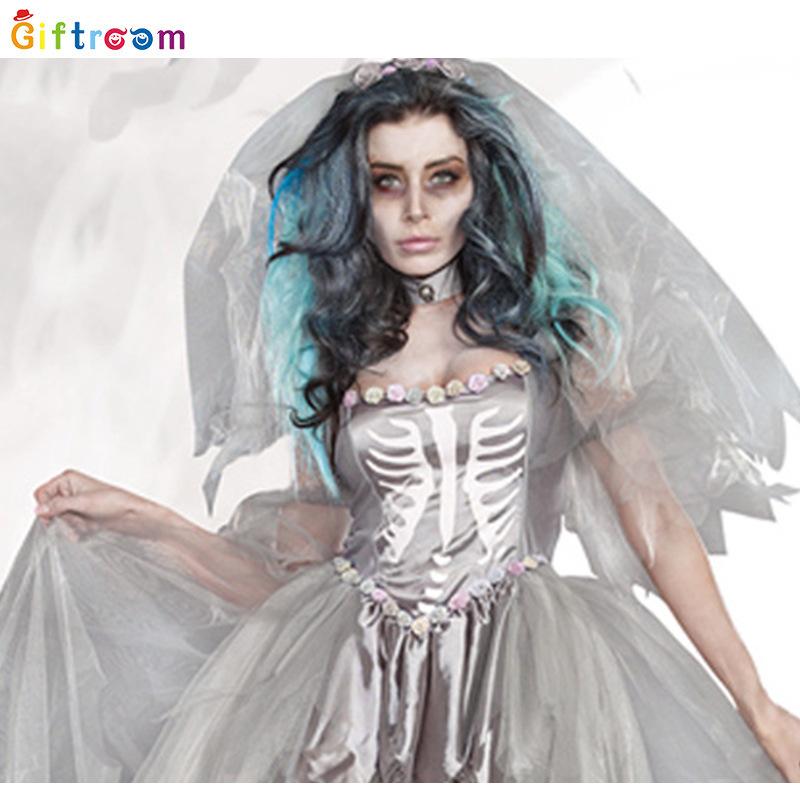 Captivating Mesh White Witch Wedding Dress Set For Creative Attire Halloween
