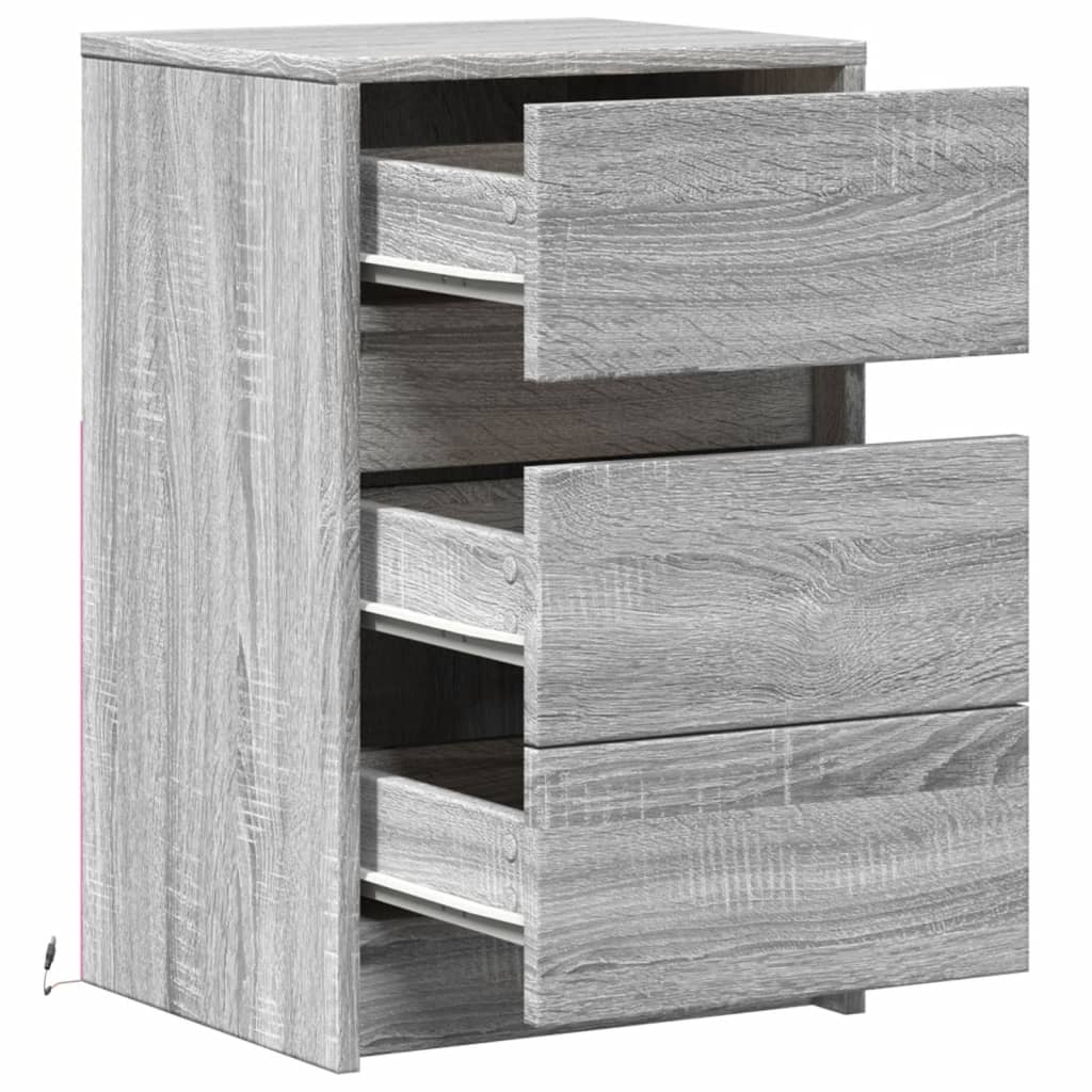 Nightstand with LED Lights Grey Sonoma Particleboard
