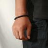 Titanium Steel Braided Leather Rope Bracelet Men Magnetic Clasp Minimalist Geometric Design Adjustable 21cm