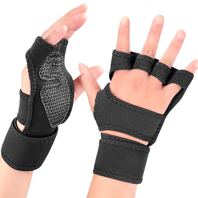 Sports Weightlifting Half-Finger Backless Palm Protector Silicone Non-Slip Wear-Resistant Compression Protective Training Gloves