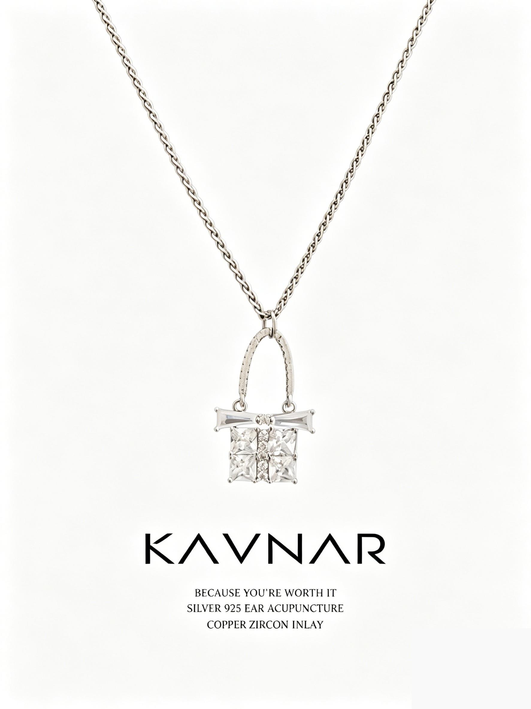 KAVNAR Trendy Pendant Necklace Silver Plated Cubic Zirconia Elegant Minimalist Jewelry For Women Daily Wear Party Wedding