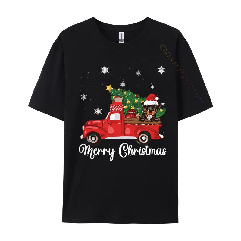 Rottweiler Dog Riding Red Truck Christmas Tshirt Novelty Tee Shirts Vintage Cotton Tops Tee Graphic T Shirts Men Cotton