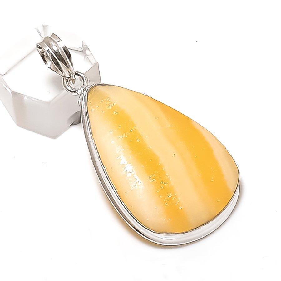 Yellow Calcite Gemstone Handmade 925 Sterling Silver Jewelry Pendant 2.17" v6I43