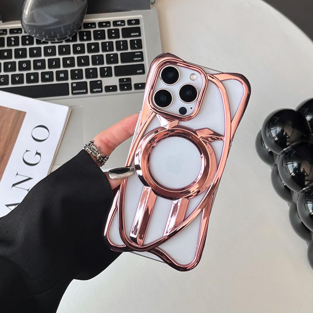 Plating Hollow Out Magnetic Shockproof Phone Case for iPhone 16E 12 13 14 15 16 Pro Max Heat Dissipation Wireless Charging Cover
