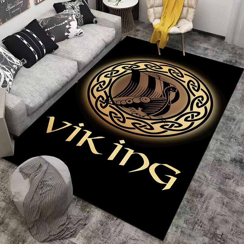 Viking Ship Pattern Carpet Set Black Gold Carpet Set (1 Duvet Cover, 2 Pillowcases, Duvet Not Included)