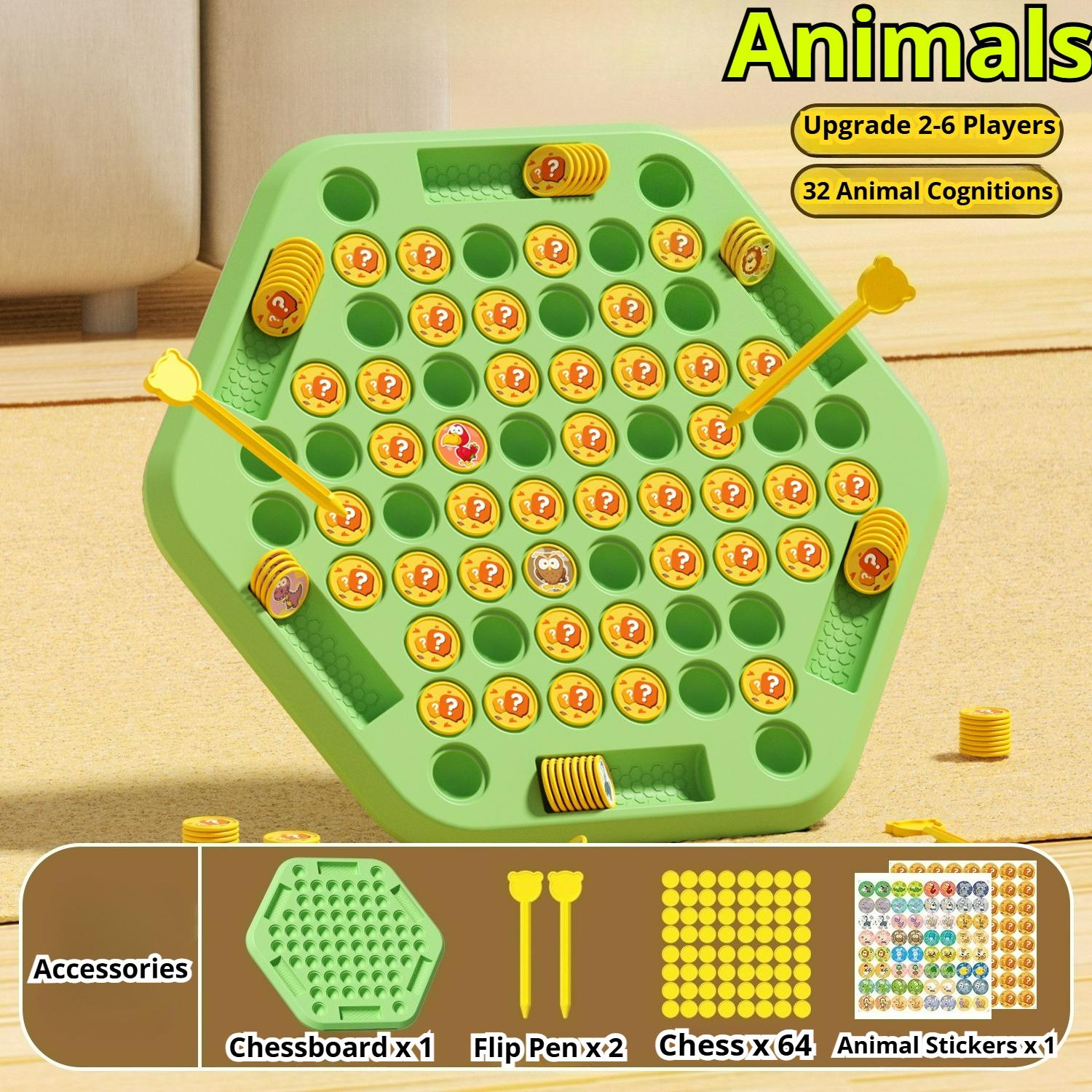 Kids Battle Chess Educational Toy Memory Concentration Training Animal Fruit Flip Chess Board Game 2-6 Players Interactive Toys