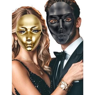 Halloween Ganzgesichts-Maskenball Hip-Hop Tanzmaske, Schwarz, Weiß und Silber Einfarbige Maske, Kostüm-Performance-Requisiten