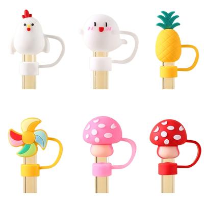 Set of 6 Silicone Drink Caps Dustproof Cartoon Straw Cover Straw Plug Simple Silicone Straw Tip Cover for Straw Use