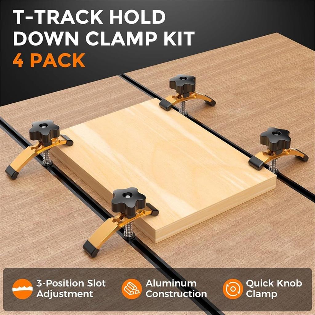 T-Track Hold Down Clamps, Extended 5-3/8" T Slot Clamp Set for CNC Router and Woodworking, Adjustable Hold Down Clamp