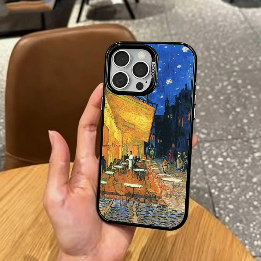 Vincent V-Van Gogh Oil Painting Phone Case For iPhone17,16,15,14,13,12,11 Plus,Pro Max Colored Silver Plated Inside Cover
